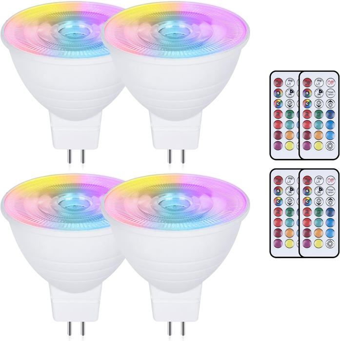 Lot de 4 ampoules LED MR16 3 W à changement de couleur GU5.3 - AC/DC 220 V - Intensité variable RVB + blanc chaud 3000 K