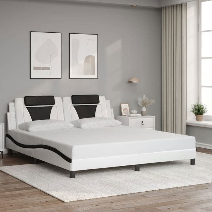SALE 2025Structure/Cadre de lit - Lit 2 personnes - blanc et noir 180x200 cm similicuir 30 Kg 2808