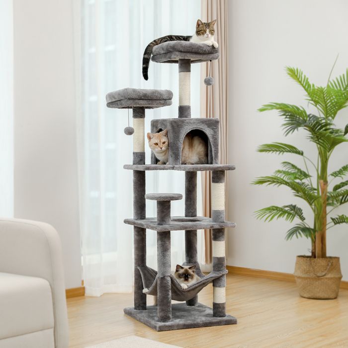 Comparer les prix de Arbre à chats à plusieurs niveaux avec poteaux à griffer, hamac douillet, tour douillette pour chat d'intérieur, lit condo