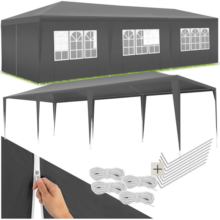 Tonnelle - TECTAKE - Pavillon MIRAMAS emboîtable en polyéthylène et en acier 900 x 300 x 250 cm - Gris