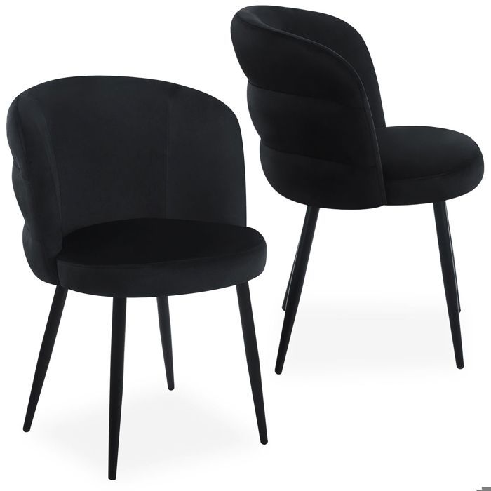 MENZZO Lot de 2 chaises modernes matelassées Malawi Velours Noir - Chaises Salle À Manger MENZZO Lot de 2 chaises modernes matelassées Malawi Velours Noir - Chaises Salle À Manger