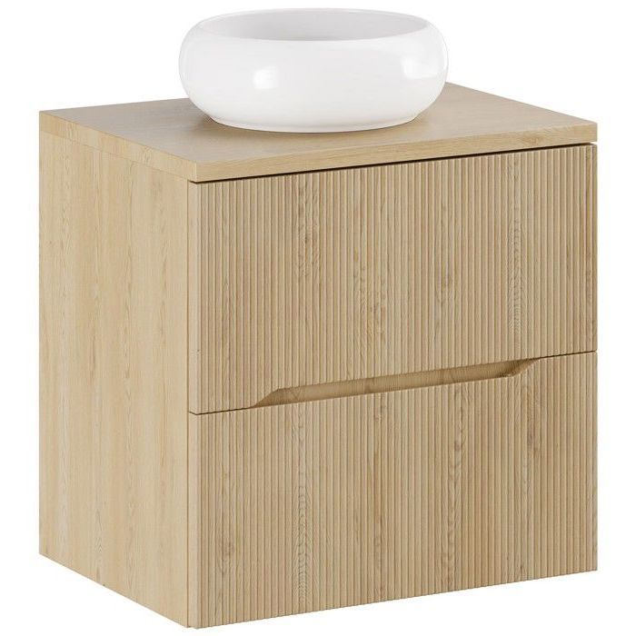 Meuble de salle de bain suspendu sous vasque NORDIC - chêne cremona - 60 cm avec plan et vasque WIKI