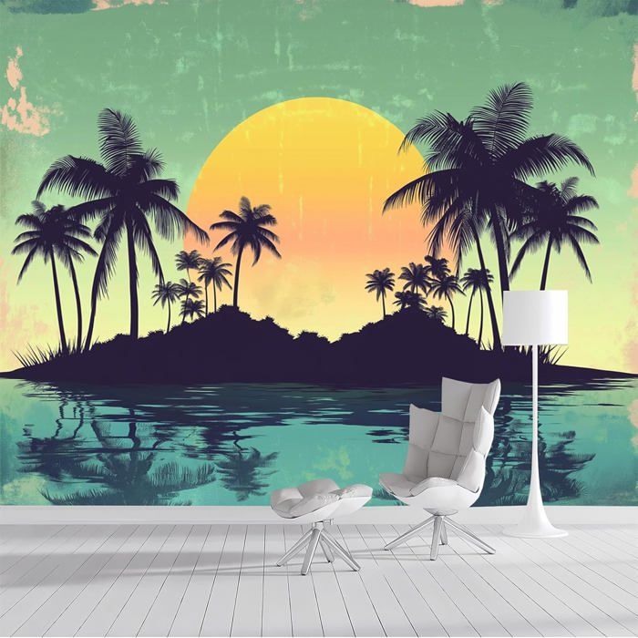 Papier Peint Panoramique Plage tropicale 350×250 CM (W×H) - palmiers ...