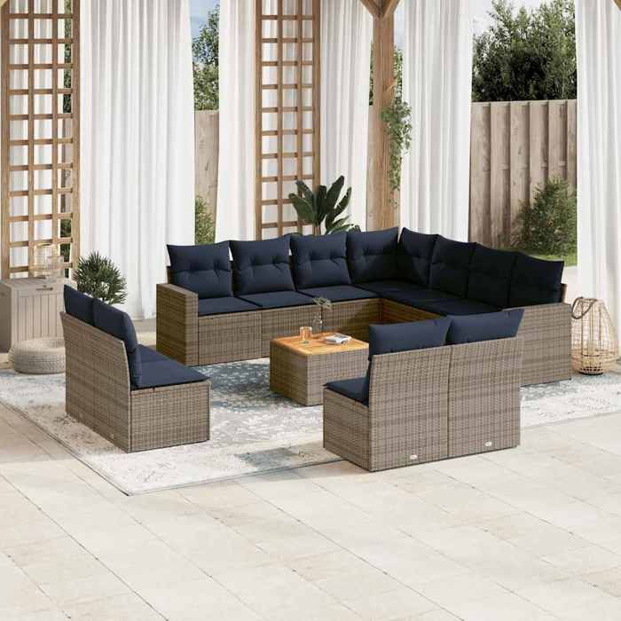 vidaXL Salon de jardin avec coussins 12 pcs gris résine tressée 3256516