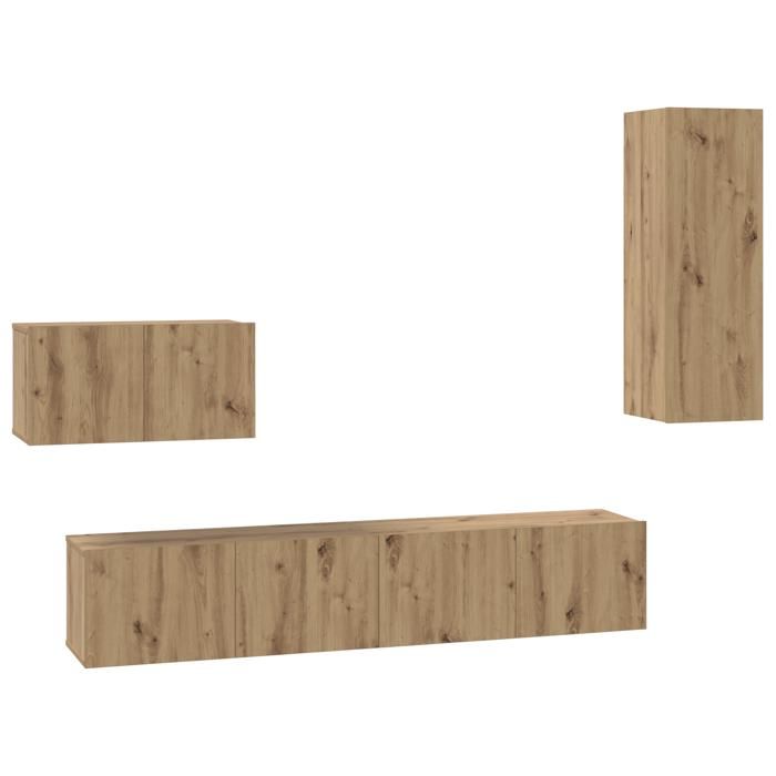 Meuble TV mural 4 pcs - armoires suspendues Chêne artisan 80 x 30 x 30 cm Moyen - Porte(s) RUI07 3480