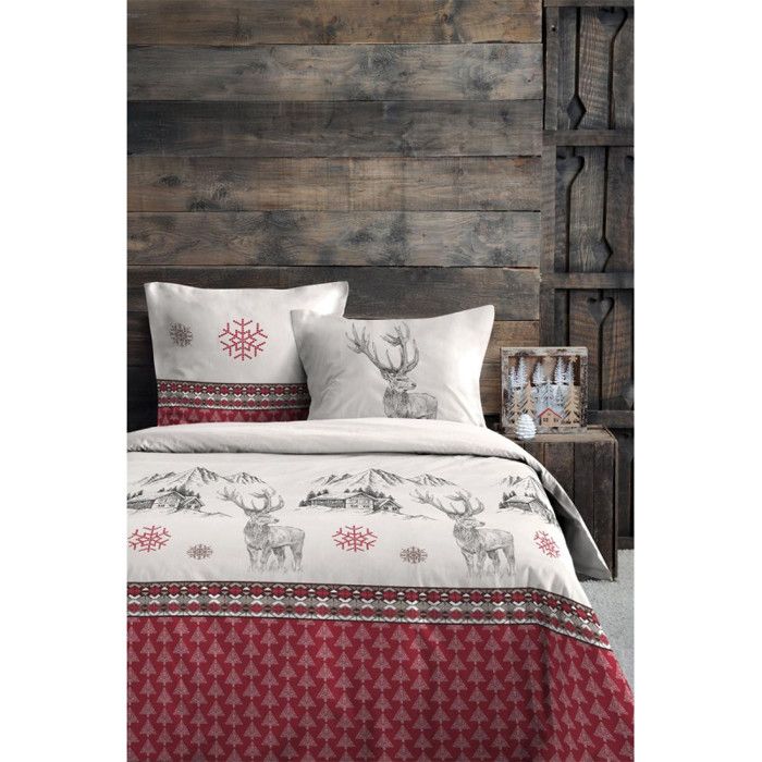 Parure housse de couette - DOUCEUR DINTÉRIEUR - Bauges - 240 x 220 cm - 100% coton - Rouge