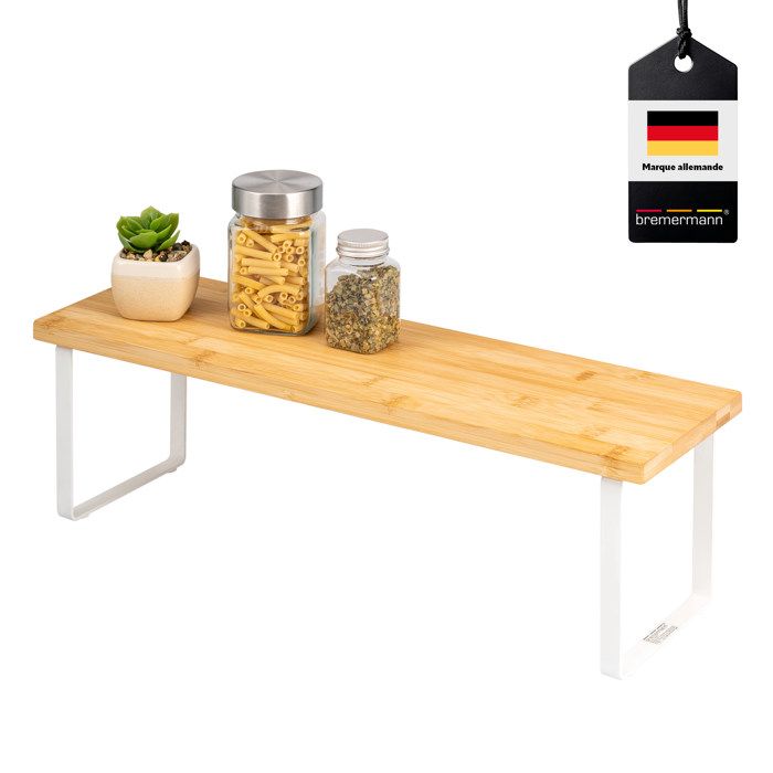 bremermann Étagère à épices étagère de cuisine en bambou et métal blanc largeur env. 50 cm