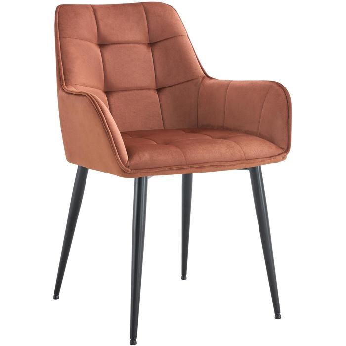 Chaise de salle a manger x1 avec accoudoirs en velours marron capitonne cadre metal noir 10_0007196 Chaise de salle a manger x1 avec accoudoirs en velours marron capitonne cadre metal noir 10_0007196