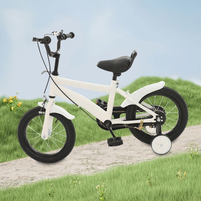 Vélo Enfant 14 Pouces – Noir, Pour 3-7 Ans (95-115 Cm), Cadre Acier, Roues Auxiliaires, Panier, Siège Arrière, Freins Disque