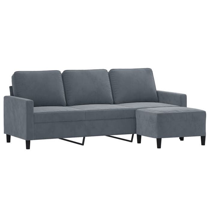 BEL-ACHAT* Canapé relax - Modèle droit - position fixe - Sofa à 3 places avec repose-pieds Gris foncé 180 cm Velours Prom63075981