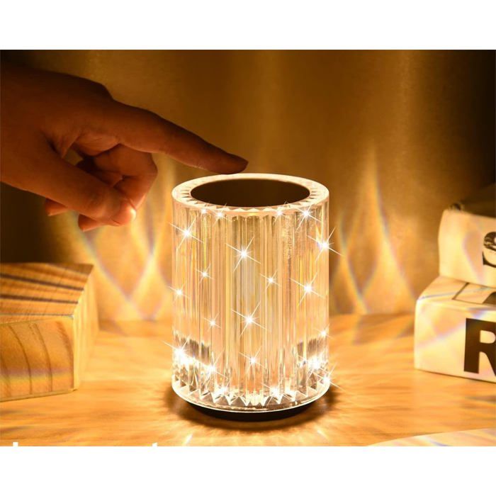 Lampe de Table en Cristal de Diamant Lampe de Chevet LED avec Commande Tactile Lampe Rechargeable pour Chambre Bar Café Chambre