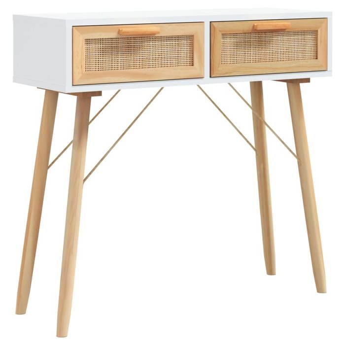 “Winter SaleTOP Table à café Blanche - Table console Blanche 80x30x75cm - bois massif pin /rotin naturel PRO88481