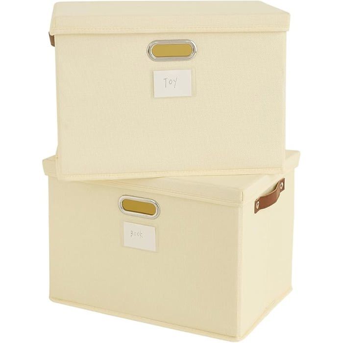 Lot de 2 boîtes de rangement iables avec couvercle - En tissu - Grands paniers de rangement empibles Beige - 2 L BOITE DE RANGEMENT