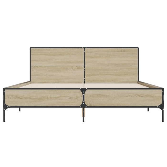 Structure de lit chêne sonoma - UU - 160x200 cm - Bois dingénierie - Métal - Contreplaqué - 203x163x80 cm