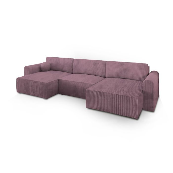 Canapé dangle FENTO Canape Convertible - U - 5 places - 347x148x90 cm - Velours côtelé POSO 130 - Violet