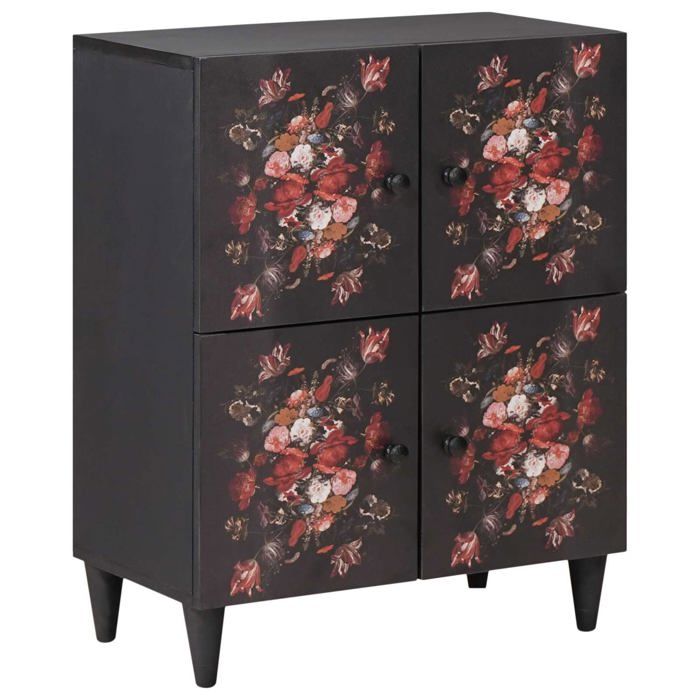 Armoire de rangement multicolore - vidaXL - 60x335x75 cm - Bois de mangue massif - Motif floral - Poignées en laiton