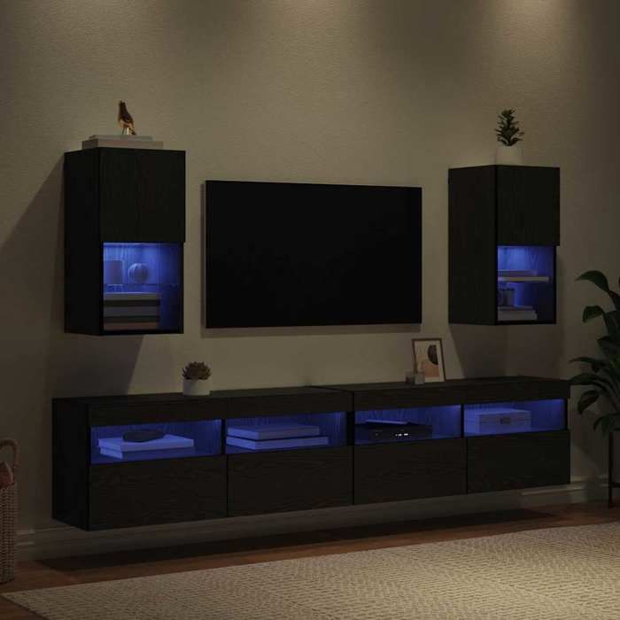 NEUF Armoires TV - Noir Meubles TV muraux 2 pcs - pour maison - Chêne noir 30 5x30x60 cm TT1957