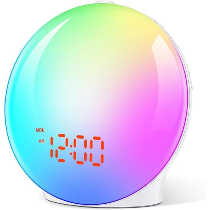 Lampe De Chevet Simulateur D’aube Cadrim – Réveil Lumière + 7 Sons Naturels – 20 Niveaux Luminosité – Radio FM – Alarme Double