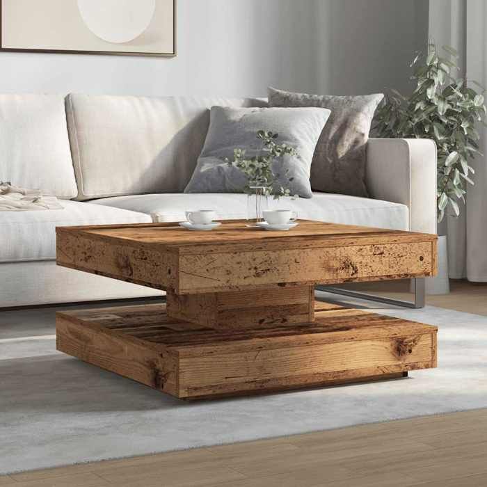 Elégant Table à café élégantePetit Table basse rotative à 360 degrés vieux bois 70x70x345cm &0_7188877