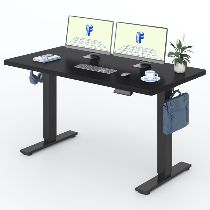 FlexiSpot Bureau Assis Debout Électrique Plateau Monobloc 100 kg de Charge 4 Mémoires Détection d’Obstacle 160 * 80 Noir+Noir