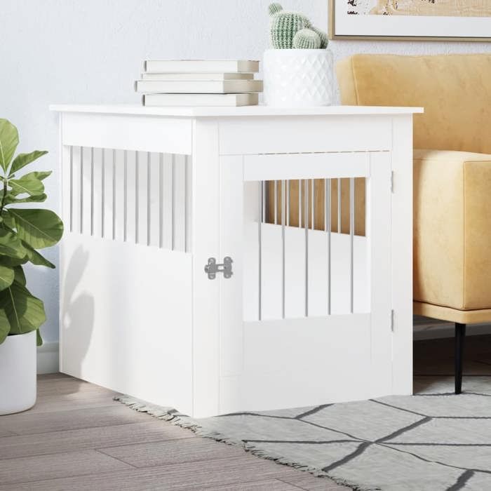 Meuble de cage pour chien - vidaXL - 64 5x80x71 cm - Blanc - Bois dingénierie - Acier - Porte verrouillable