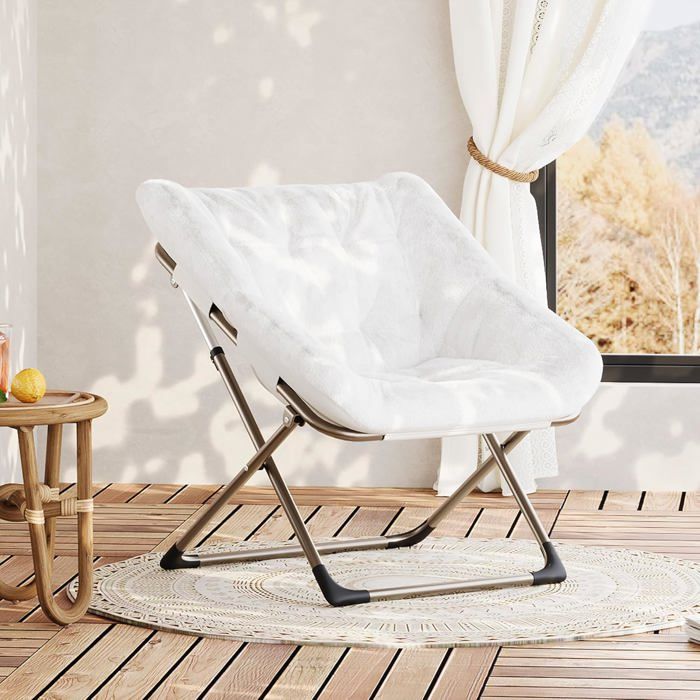 Tiita Chaise Soucoupe Géante Ultra Confortable En Fausse Fourrure Douce – Fauteuil Lune Pliable XXL Pour Ados, Adultes Et Enfants, Cadre Métal Robuste, Parfait Pour Chambre, Salon Ou Coin Lecture