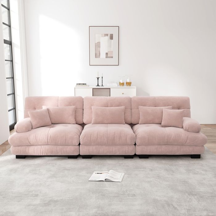 Canapé dangle - Modulable - Assise profonde - Convertible - Capitonné chenille rose