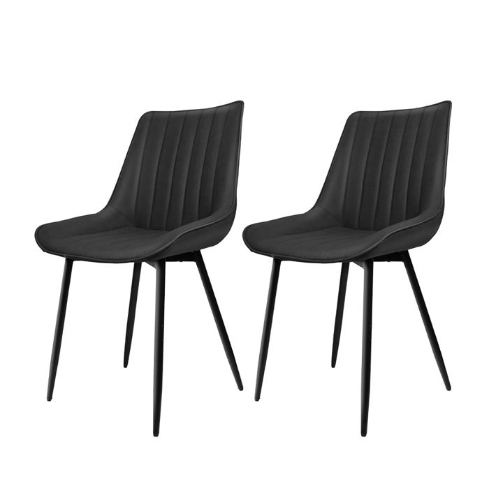 Lot de 2 Chaise Salle à Manger Motif Vertical - Chaise Cuisine en Tissu Technique - Pour Cuisine Salon Chambre - Noir