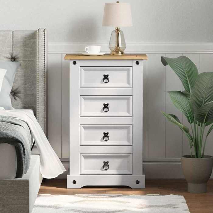 NEW 2026 Cabinet de chevet 1 pc - Meuble de lit - avec tiroir Blanc 53x39x84 cm Pin massif L562