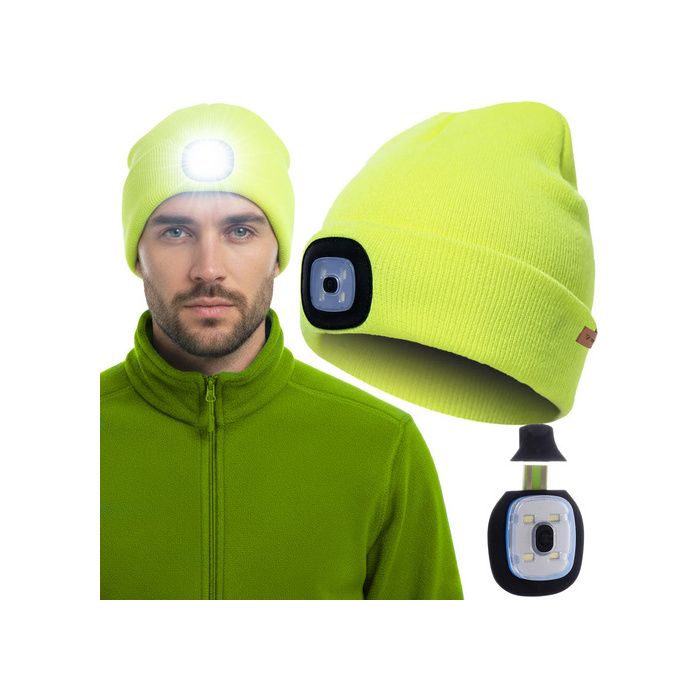 Cobye - Bonnet d’hiver jaune Lampe torche frontale – Marche jogging pêche vélo camping