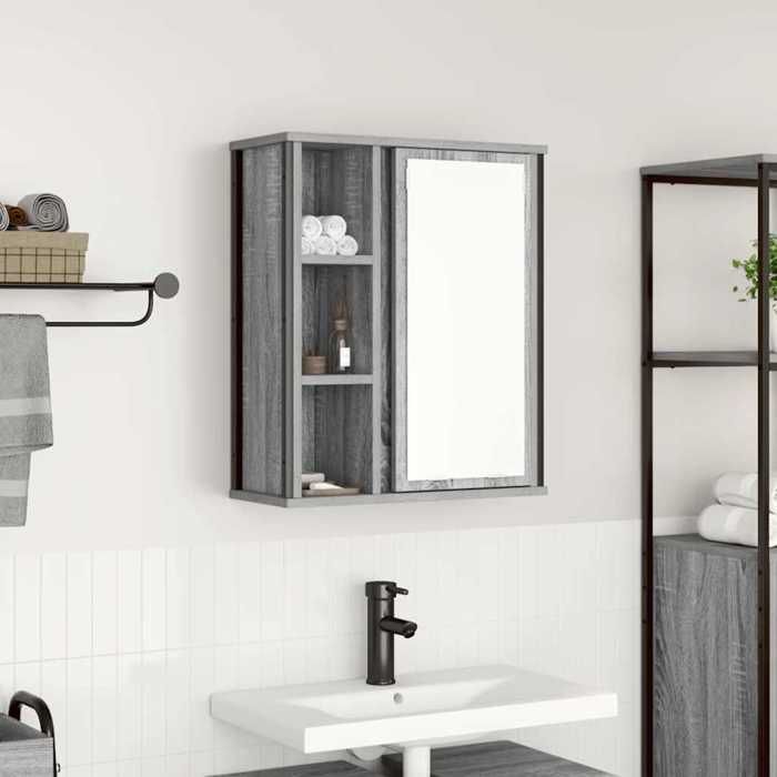 Meuble WC Gris - Armoire murale de salle de bain - miroir sonoma gris 50x21x60 cm A1344
