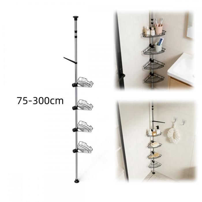 4 niveaux etagère de salle de bain-MENGDA-Charge maximale par étage est 10 kg-Installation facile-Réglables de 75 à 300 cm