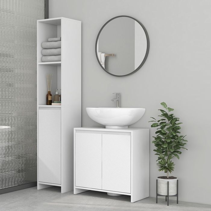 MOTHINESSTO2614-Meuble sous vasque 2 portes avec étagère réglable armoire de rangement pour lavabo 60l x 30P x 60H cm blanc