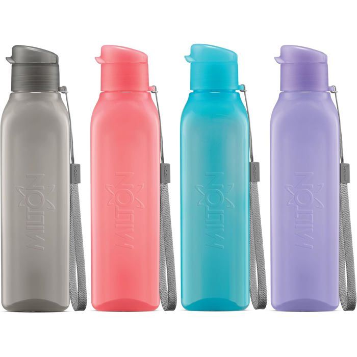 Lot de 4 bouteilles deau de sport carrées en plastique à large goulotétanchepour sacs décoleboîtes à déjeuner500 ml