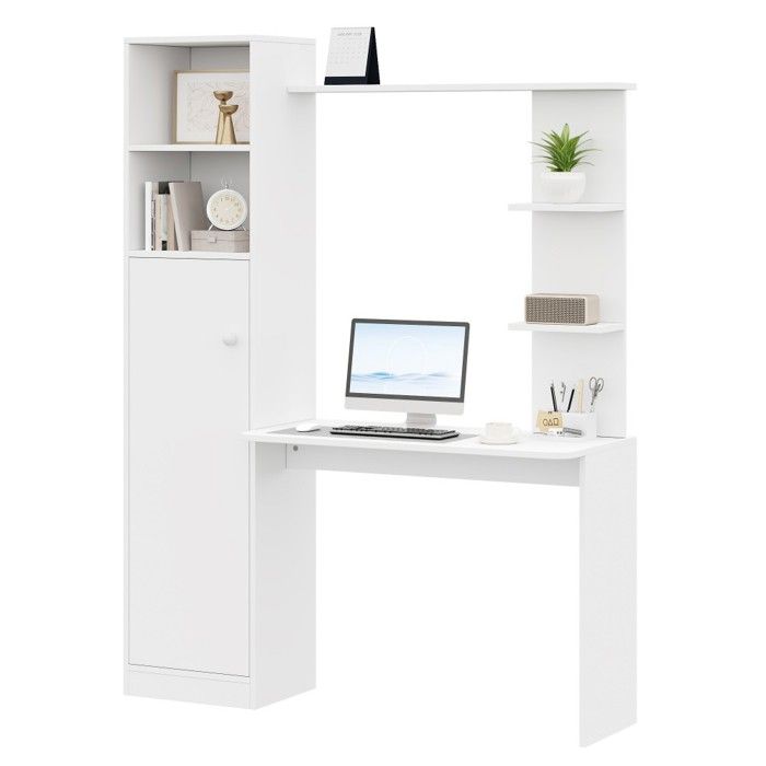 Bureau De Travail Blanc 123.5x45x168.5cm design Moderne Équipé Darmoire Et Étagère De Rangement Pour Étude Et Bureau Bureau De Travail Blanc 123.5x45x168.5cm design Moderne Équipé Darmoire Et Étagère De Rangement Pour Étude Et Bureau
