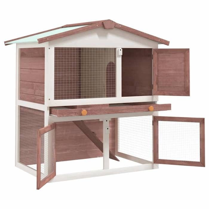 Clapier dextérieur 3 portes - vidaXL - bois de sapin massif - marron et blanc - 78 x 43 x 94 cm - hydrofuge - base antidérapante fp