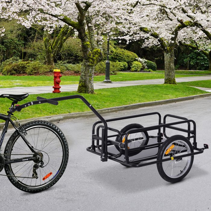 Remorque de vélo cargo pliable 2 roues réflecteurs charge max. 40 kg 155 x 715 x 77 cm noir