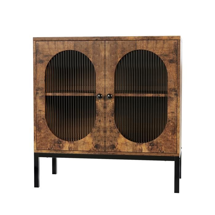 GARVEE Buffet De Rangement En Rotin Armoire De Cusine Avec 2 Porte-80x40x83 Cm Meuble Pour Salon Cuisine Bureau-Couleur rétro