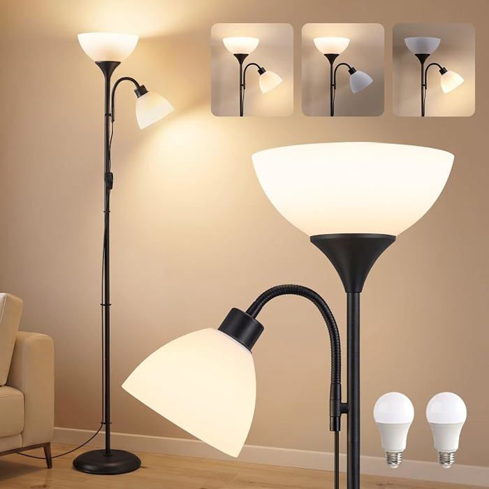Lampadaire LED sur pied 38x23x176cm fer noir avec ampoule liseuse
