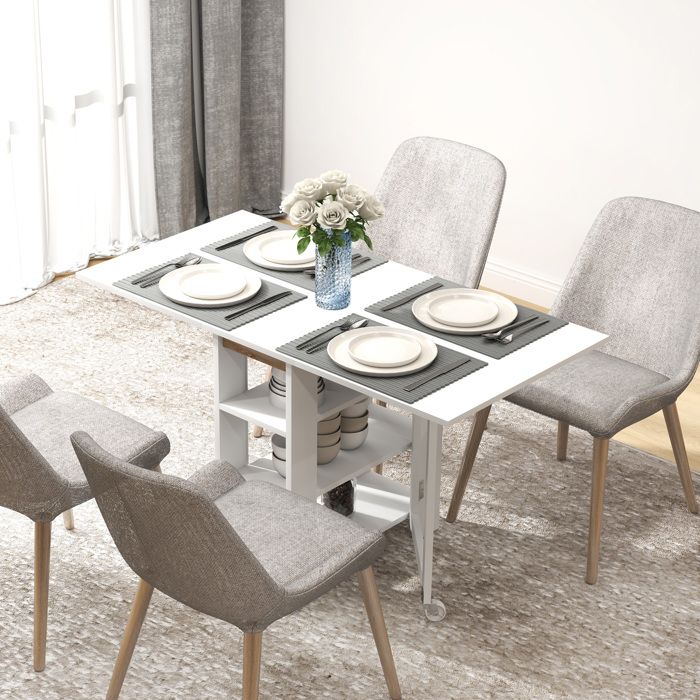 Table extensible pliante - MINIMAL - 120x60x75 cm - 2 côtés rabattables - 3 étagères - 2 roulettes Table extensible pliante - MINIMAL - 120x60x75 cm - 2 côtés rabattables - 3 étagères - 2 roulettes