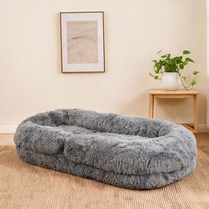 Canapé gaming de sol modulable en peluche cool gray 5 positions réglables convertible en lit dappoint pour salon