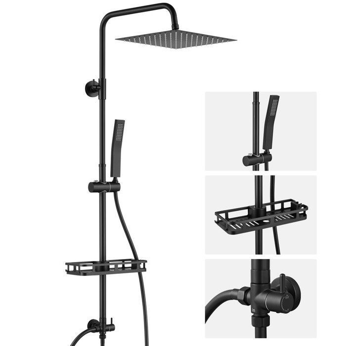 Colonne de douche - AURALUM MAX - AURALUM MAX - Inox noir - Pomme carrée 25 cm - Hauteur réglable 72-110 cm