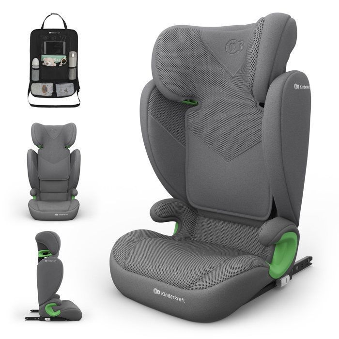 Siège Auto Kinderkraft JUNIOR FIX 2 PLUS i-Size 100-150 cm ISOFIX Guides Ceinture SPS Gris + Organisateur Voiture