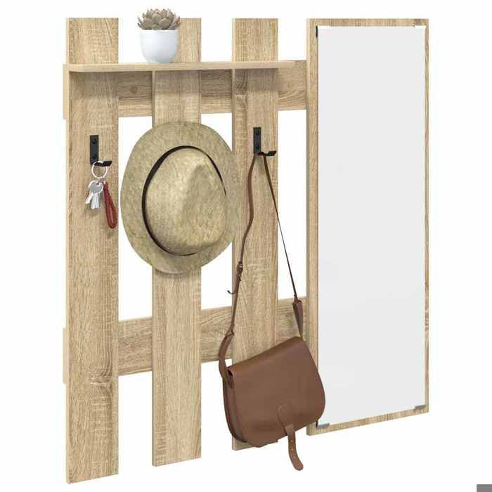 Meuble Étagère - Marron - Porte-manteau mural - 1 pc - avec miroir Chêne Sonoma 100x10x100 cm B5067