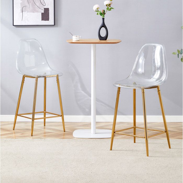 Tabourets De Bar Transparents Or Lot De 2 Chaises Hautes Design FloraGrace Pour Cuisine Avec Repose-Pieds 45x51x102cm