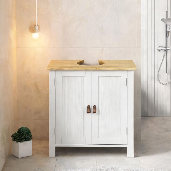 Meuble sous lavabo blanc 2 portes étagère réglable MDF dimensions 60 x 30 x 60 cm style contemporain