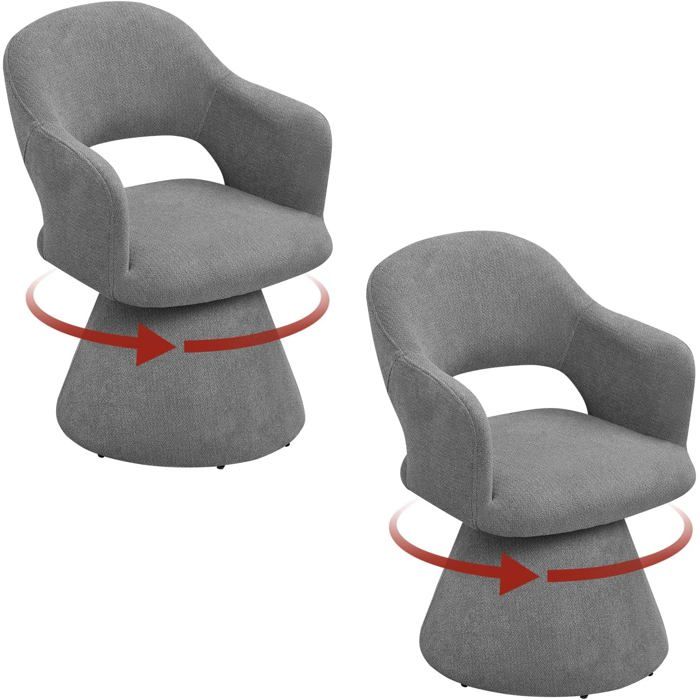 Chaise pivotante de salle à manger - WOLTU - Lot de 2 - Rotation 360° silencieuse - Dossier haut avec accoudoirs - Gris Chaise pivotante de salle à manger - WOLTU - Lot de 2 - Rotation 360° silencieuse - Dossier haut avec accoudoirs - Gris