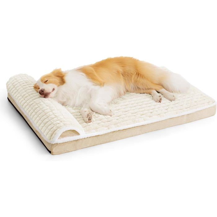 Panier chien XXL orthopédique 142x101 cm matelas grand format avec coussin latéral moelleux housse lavable en machine crème