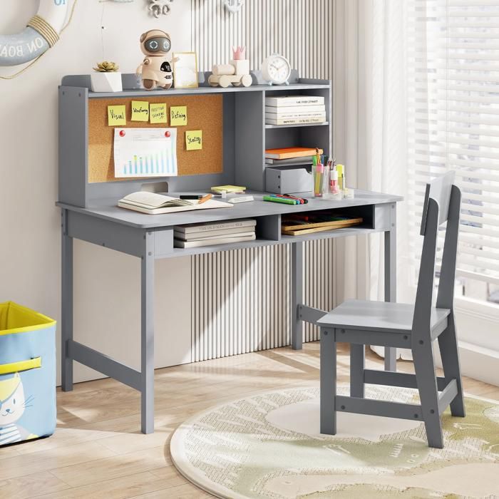 Rangement pratique bureau enfant avec chaise tableau en liège étagères et passe-câble pour étudier et dessiner