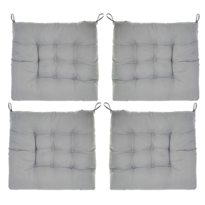 Lot de 4 galettes de chaise à nouer grises 40 x 40 x 3 cm - coussins dassise maison bureau voiture banc jardin terrasse